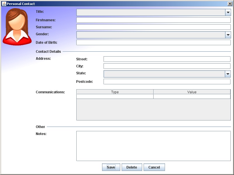 Desktop Address Book 'Add Personal Contact' screen