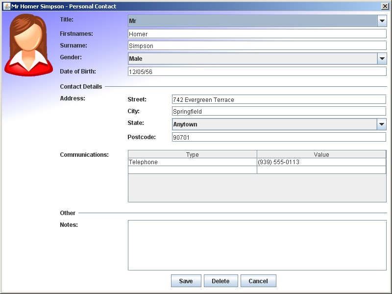 Desktop Address Book edit mode