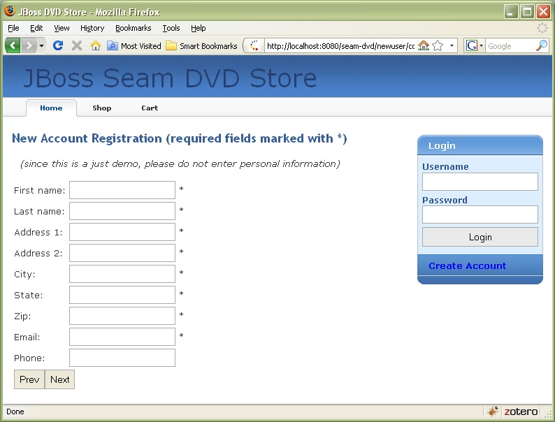 Seam DVD Store with Metawidget